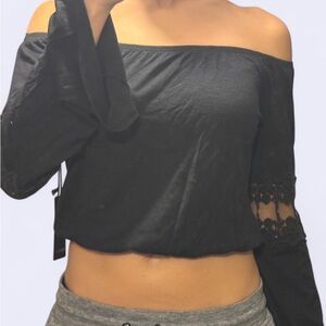 Forever 21 Black Off-Shoulder Lace Sleeve Top